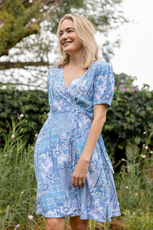 Emma Wrap Dress - Patchwork Blue