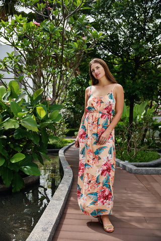 Maxi with belt - Black Tropical