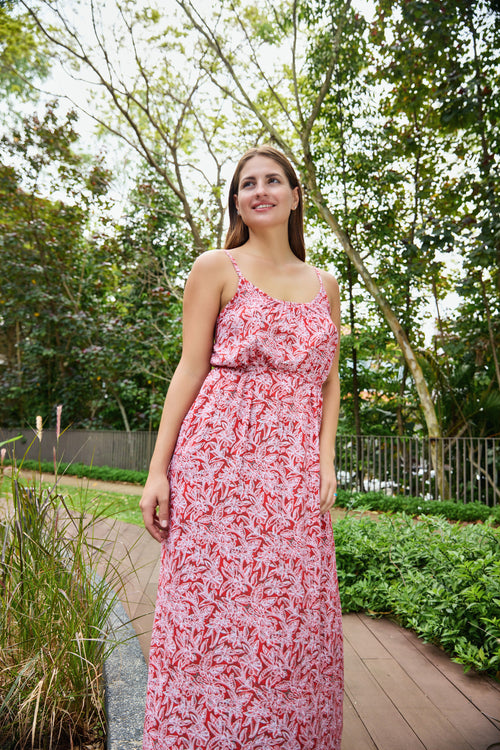 Maxi with belt - Blooming Red