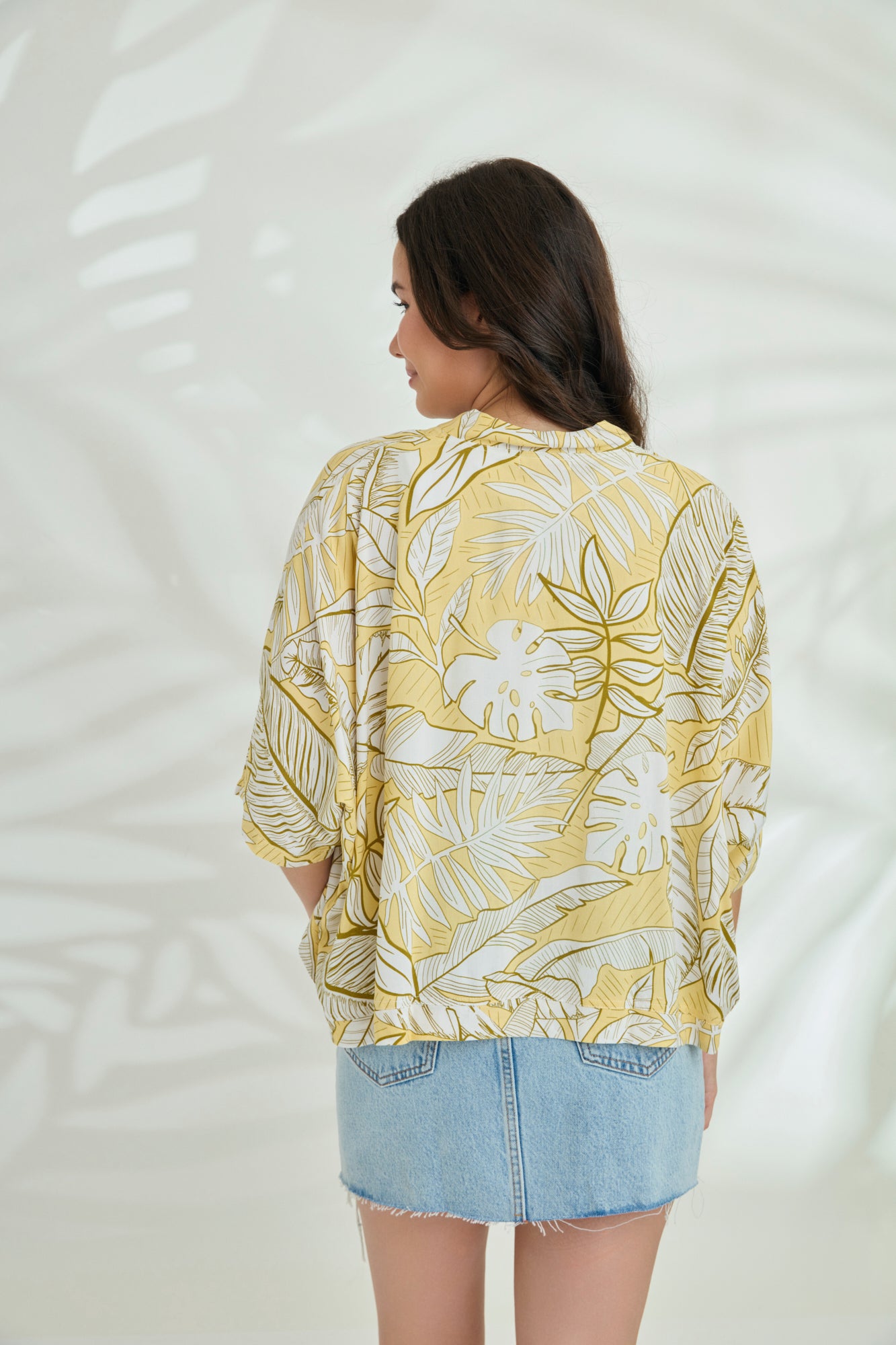 Kimono (Crop) - Yellow Palm