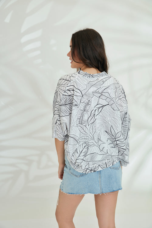 Kimono (Crop) - White Palm