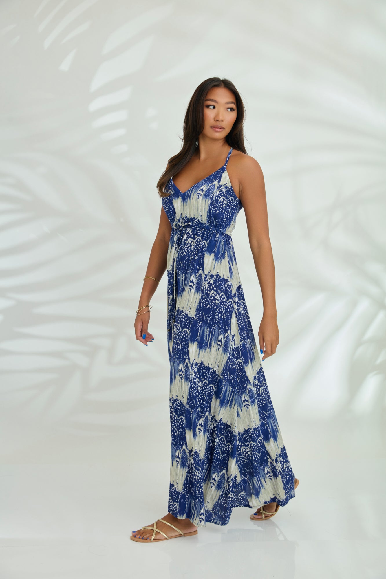 Navy Boho Style Maxi Dress Navy Yellow Striped Resort Maxi Dress