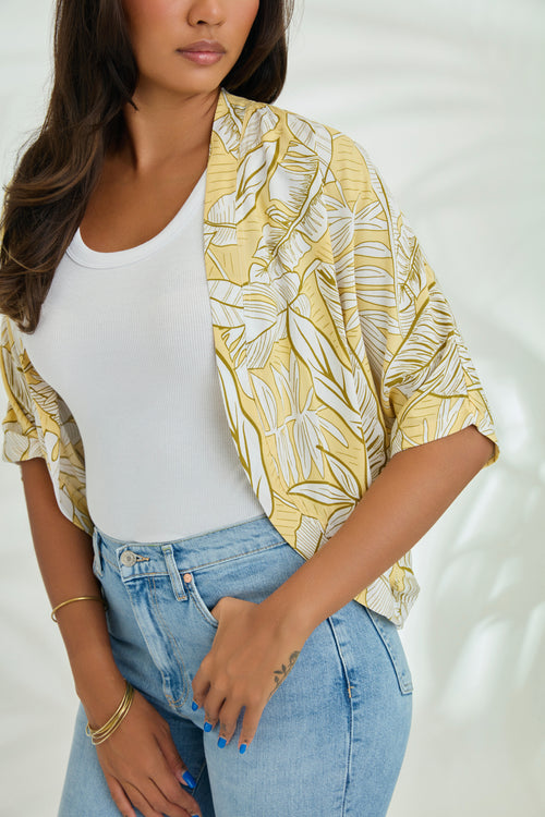 Kimono (Crop) - Yellow Palm