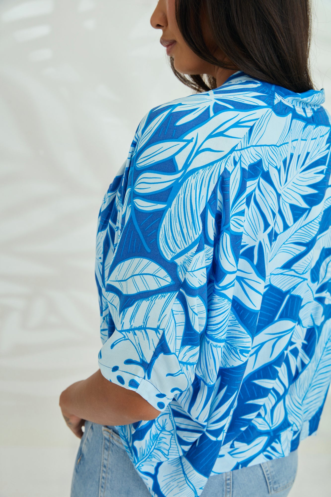 Kimono (Crop) - Blue Palm