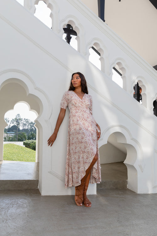 Renae Wrap Dress - Cheetah Cream