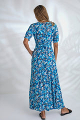 Renae Wrap Dress - Cyan Tricolour