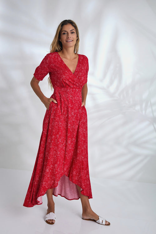 Renae Wrap Dress - Red Lotus